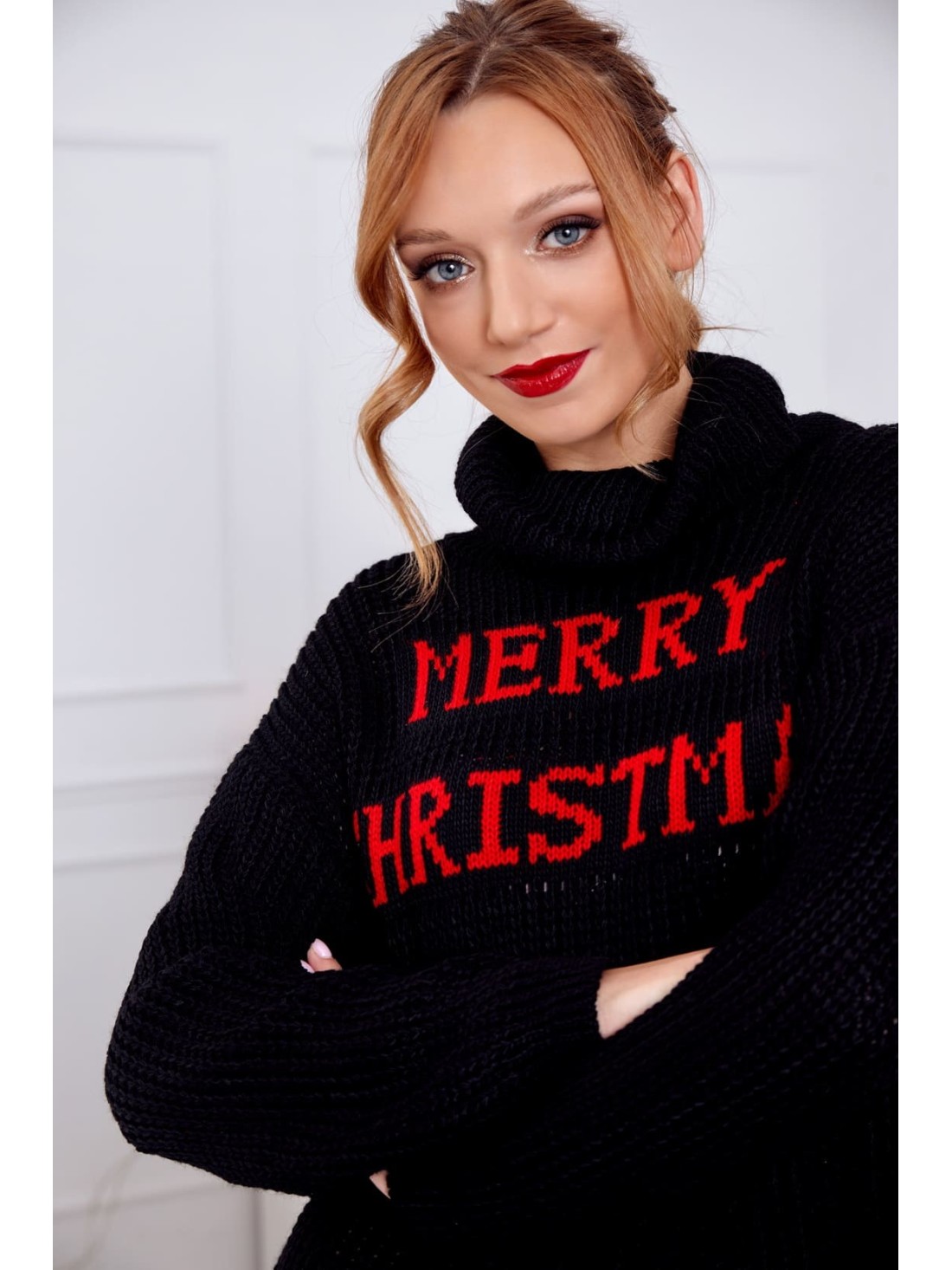 Long Christmas sweater with turtleneck, black 2353 - Online store - Boutique